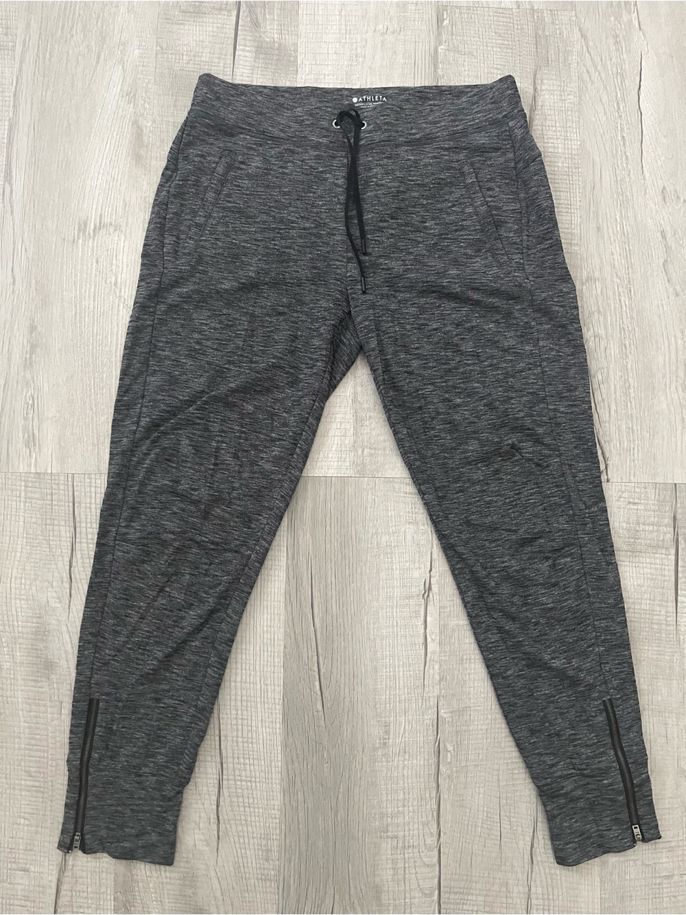 Athleta Joggers Size M Gray Heathered Zip Ankle Drawstring Athletic Pants - Picture 2 of 5